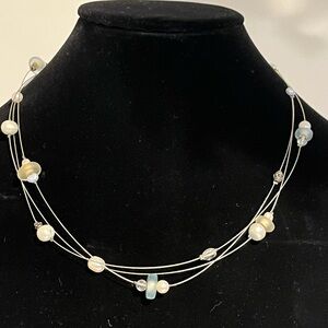 Cute choker with fake pearls, clear, light blue and silver beads